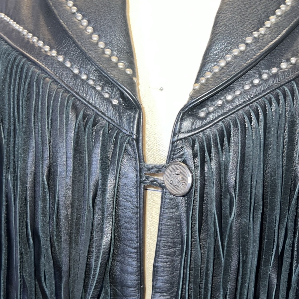 Western World by Shaf NWT Vintage Biker Black Fringe Koto Leather Jacket - Picture 9 of 12